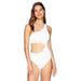 Jessica Simpson Women's Shoulder Monokini One-Piece Swimsuit Bathingsuit