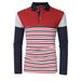 Yong Horse Men's Striped Color Block Slim Fit Long Sleeve Polo Shirt Color:Red Size:2XL