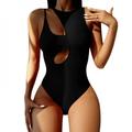 Clearance!Women One Piece Swimsuit European and American Hollow Solid Color Sexy Bikini High Waist Wire Free Women Coated Swimwear Black L