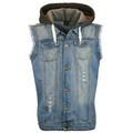 Menâ€™s Casual Denim Biker Hoodie Shirt Sleeveless Hooded Vest Jacket