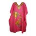 Mogul Women Hot Pink Floral Embroidery Caftan Dress V-Neck Kimono Resort Wear Mid Length Cover Up Kaftan Dresses 2XL