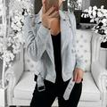 Fashion Women Casual Jacket Solid Turn Down Collar Long Sleeve Zipper Belt Thin Coat Outerwear