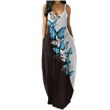 Mchoice Maxi Dress for Women V Neck Plus Size Summer Dress Casual Spring Loose Boho Dress Floral Print Long Dress