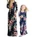 Colisha Summer Floral Dress for Women Girls Boho Beach Crewneck Empire Waist Printed Dress Maxi Sundress Dark Blue Girls 90