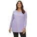 ellos Women's Plus Size Lace-Trim V-Neck Sweatshirt