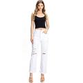 Cello Jeans Women's Juniors Wide Leg Ripped Baggy Dad Jeans (5, White)