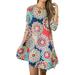 Women 3/4 Sleeve Floral Print T Shirt Dress With Pocket