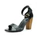 TOETOS Women's Classic Ankle Strap Open Toe Sandals Mid Chunky Heel Buckle Pump Sandals STELLA-02 BLACK/PU Size 9