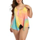 Mid-Ten Plus Size L-XXXL Women Swimsuit Swimdress With High Waist Swim Briefs Bottoms Two Piece Tie Dye Tankini Sets Push Up Swimwear Bathing Suit Ladies Tummy Control Beachwear Monokini