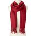 Wine Red Solid Scarfs for Women Fashion Warm Neck Womens Winter Scarves Pashmina Silk Scarf Wrap with Fringes for Ladies by Oussum