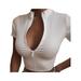 Colisha Zipper Crop Shirt Tops For Women Slim Fit Trendy Blouse Tops Party Club Crop Tops Deep V-Neck Shirts Tops Ladies Crop Pullover Tops