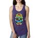 Colorful Floral Sugar Skull Streetwear Ladies Racerback Tank Top, Purple Rush, Medium