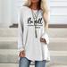 Women's Round Neck Be Stil Letter L Printed Loose Long Sleeves Mid-Length T-shirt