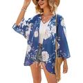 Women Beach Bikini Cover Up Vintage Floral Print Kimono Cardigan Holiday Shawl Kimono Kaftan Tunic Top Blouse