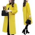 Winnereco Solid Color Cardigan Coat Women Turn Down Collar Long Outwear (Yellow 2XL)