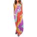 Winnereco Women Dress Tie Dye Print Loose O Neck Maxi Slip Dress (Purple Grey S)