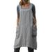 Niuer Women Dresses Casual Loose Square Neck Strap Tunic Sleeveless Summer Casual Overall Dress Cross Back Dress with Pockets Gray M(US 6-8)