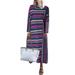 ZANZEA Women Color Block Stripe Print Long Sleeve Turtleneck Dress