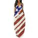 Women's Drop Shipping Clothing Elegant Vintage American Flag Printed Maxi Long Dress Summer Loose Dress Sling Long Skirt Casual Beach Dress