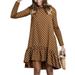 STARVNC Women Polka Dots Printed Crew Neck Ruffle Hem Mini Dress