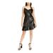 LEYDEN Womens Black Ruffled Spaghetti Strap Cowl Neck Short Sheath Party Dress Size M