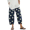 Niuer Wide Leg Pants for Women Petite Cropped Lightweight Casual Loose Elastic Waist Trouser Pants with Pockets Blue(Daisy) M(US 6-8)