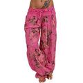 Boho Womens Plus Size Yoga Pants Loose Casual Hippie Floral Pocket Lace Up Drawstring Harem Pants with Buttons