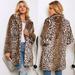 Meterk Fashion Women Winter Leopard Print Coat Faux Fur Turn-Down Collar Long Sleeve Thick Pocket Button Fluffy Jacket Long Coat