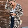 Women Leopard Long Sleeve Cardigan Blouse Open Front Jacket Coat Long Outerwear