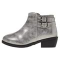 bebe Girls Ankle Metallic Boots Size 11 Double Buckle Zipper Fashion Shoes Silver