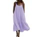 Plus Size Ladies Dress Casual Summer Ruffled Flowy Pleated Solid Color Dresses for Women Sleeveless Strap Sling Loose Baggy Oversized Dress