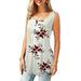 V-neck Blouse for Womens Casual Loose V-neck Tunic Tank Top Summer Sleeveless Floral Blouse Shirt