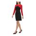 TOMMY HILFIGER Womens Black Zippered Color Block Long Sleeve Jewel Neck Short Sheath Party Dress Size 18