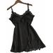 Frecoccialo Women's Silk Satin Sleepwear Dress Ladies Lace V-Neck Sleepwear Dress Mini Skirt