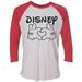 Womens Disney Raglan â€œ Disney Love â€� Disney World 3/4 Sleeve Baseball Tee Gift X-Small, White/Red