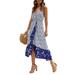 Women Sleeveless Floral Polka Dot Print Maxi Dress Strap Evening Party Boho Beach Wrap Long Sundress Summer Flowing Party Sundress for Women Ladies