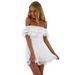 New Women's Off Shoulder Solid Color One-piece Dress One-step Skirt One Word Collar Dress Lace Dress