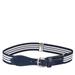 Kids Elastic Adjustable Belt with Leather Closure - Navy Striped With Navy Leather