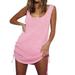 Sexy Dance Women Solid Color Sleeveless Knit Dresses Ladies Sexy Square Neck Open Back Drawstring Comfy Dress Irregular Hem Party Dresses Pink L(US 10-12)