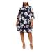 JESSICA HOWARD Womens Navy Lace Floral 3/4 Sleeve Jewel Neck Knee Length Fit + Flare Dress Size 24W