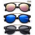 3 Pairs Newbee Fashion -Designer Inspired Kids Girls High Fashion Sunglasses Unique Design Metal Bridge Plastic Frame Girls Sunglasses Flash Mirrorrd Lens UV Protection Lead Free High Quality