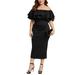 Sexy Dance Womens Off Shoulder Dress Party Casual Slim Fit with Upper Flounce Layer Plus Size Dress