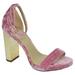 Delicious Women Thick Block Chunky High Heels Ankle Strap Open Peep Toe SHINY-S Velvet Pink Mauve / Gold Heel 6