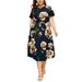 Avamo Ladies Maxi Dresses Round Neck Floral Printed Dress Women Fashion Plus Size Bohemian Loose Sundress