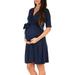 UKAP Women's Maternity Formal Dress with Belt Short Sleeve V Neck Pregnancy Gown Dress for Baby Shower
