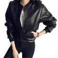 Produes O-Neck Zippers Long Sleeves Solid Color Women Jacket PU Leather Jacket Pockets Outerwear Female Autumn Ladies Coats