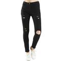 Unique Bargains Women's Mid Rise Distressed Ripped Jean Denim Pant Jegging