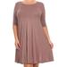 BNY Corner Women Plus Size Solid Short Sleeve Pleat Relax Casual Knit Dress USA Mocha XL (D3930 SD) BNY Corner