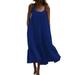 Plus Size Women Boho Loose Long Dress Flowy Pleated Ruffled Dresses Sundress Ladies Summer Beach Oversized Kaftan Dress Womens Summer Loose Holiday Short Sleeve Plain Cami Dress