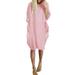 Plus Size Womens Long Sleeve Solid Short Dress Casual Loose Beach Sundress T Shirt Dress